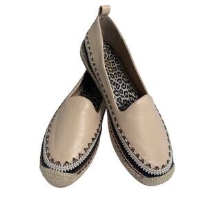 Chico's Tan Leather Espadrille Flats Jute Sole Size 9 1/2‎